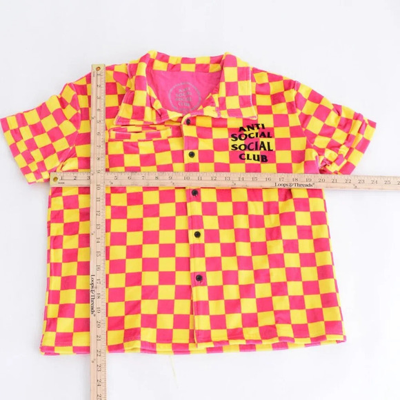 Anti Social Social Club Pink Yellow Checker Velour 2 Piece Pajamas 100% Cotton S - Picture 4 of 16